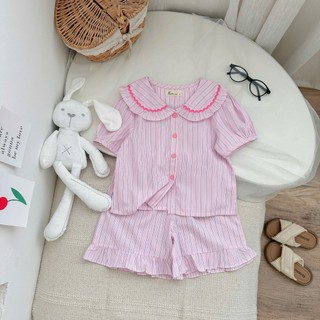 Bộ áo cổ sen và quần mặc nhà, mặc ngủ cotton mềm mát cho bé gái AZB573