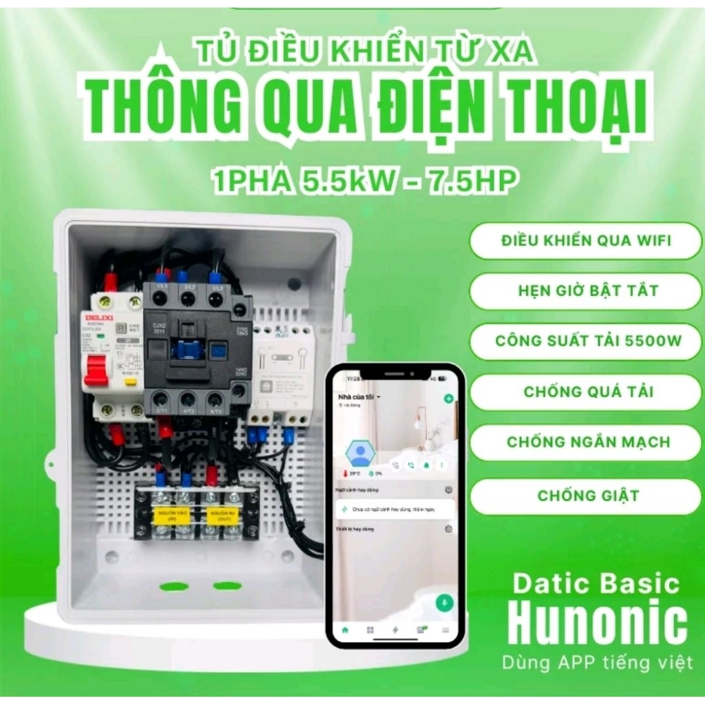 Bộ bật tắt động cơ 1 pha đến 7KW- BẬT TẮT BẰNG WIFI- HẸN GIờ ĐIỆN TỬ- BẬT TẮT BẰNG ĐIỀU KHIỂN TỪ XA