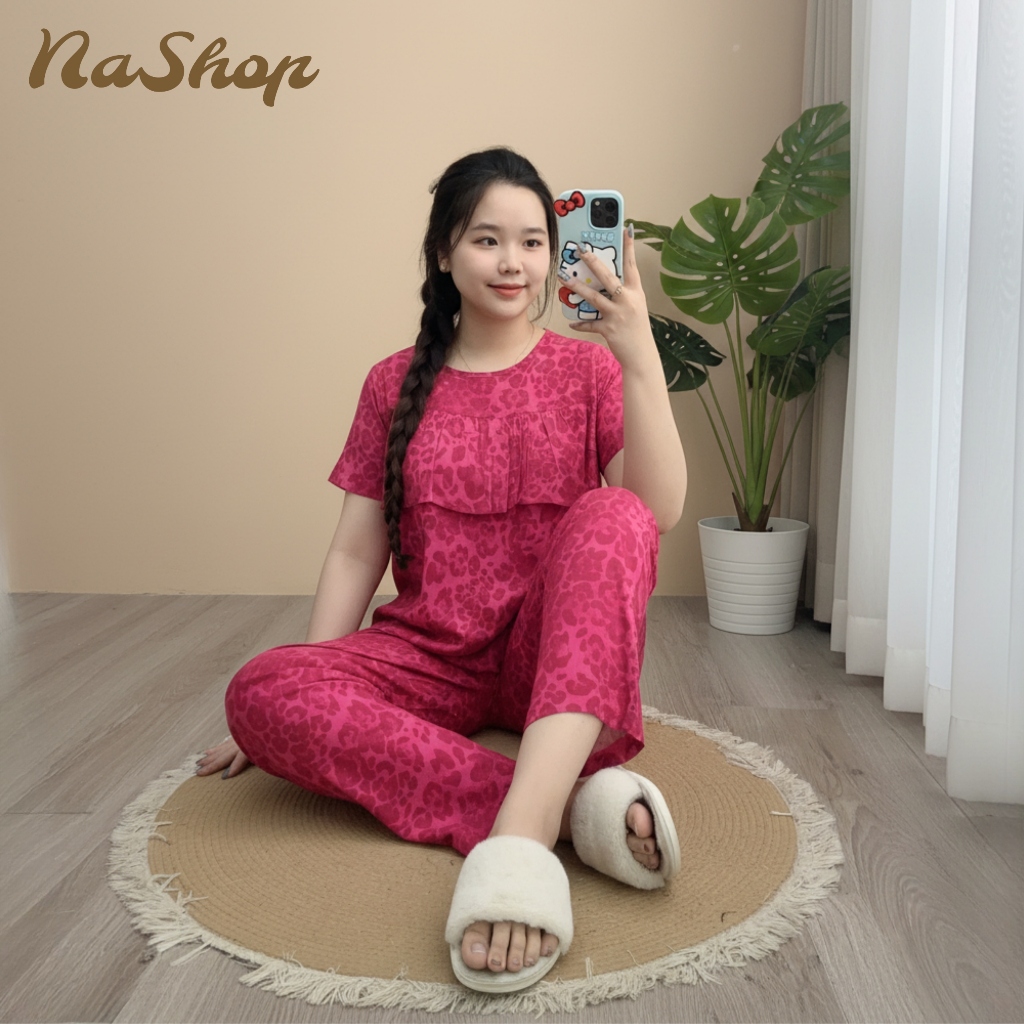 Đồ bộ tole lanh Quần dài Áo bèo ngực Tay ngắn, Chất vải mát mềm mịn Dễ mặc nhà Dễ thương 40-75kg