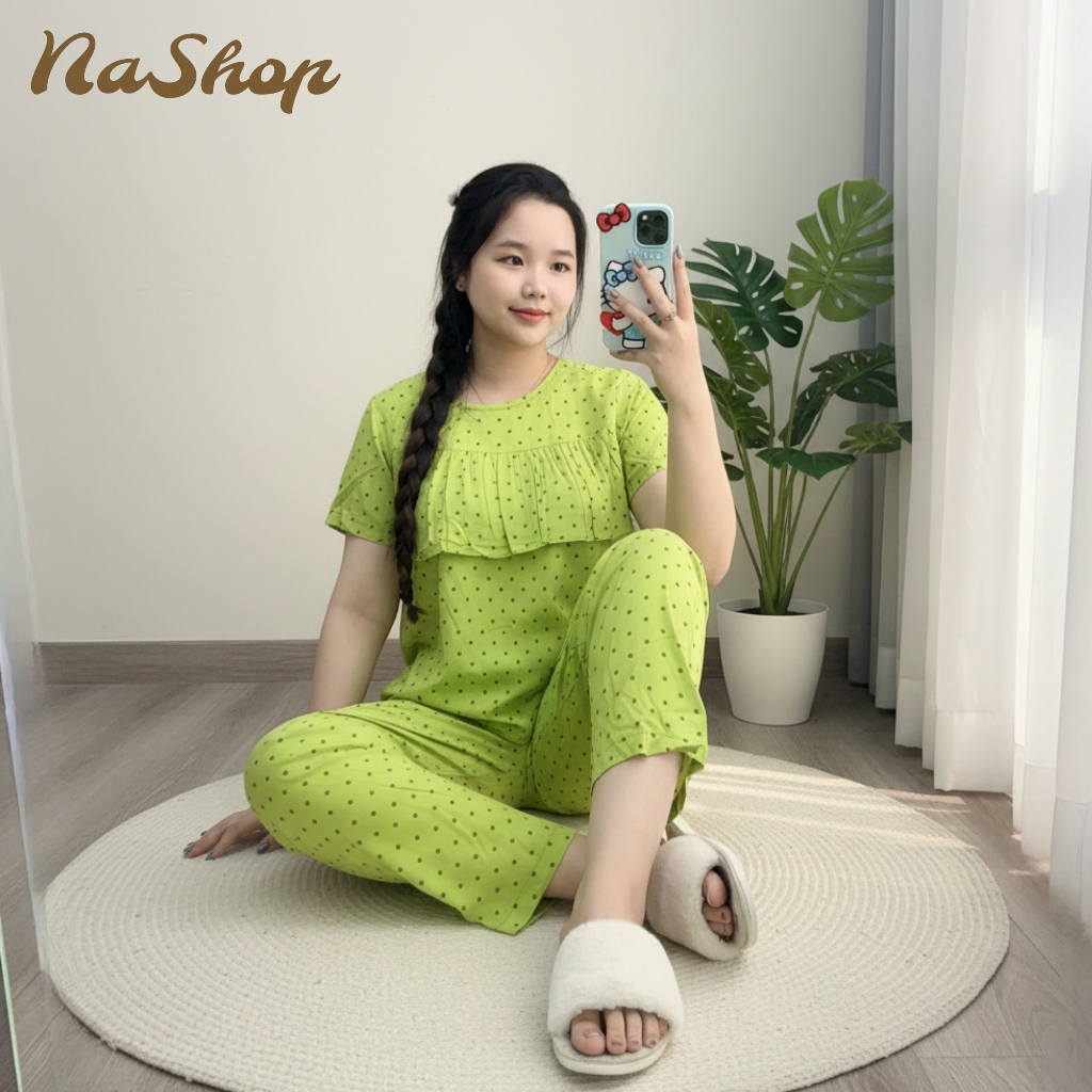 Đồ bộ tole lanh Quần dài Áo bèo ngực Tay ngắn, Chất vải mát mềm mịn Dễ mặc nhà Dễ thương 40-75kg