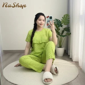 Đồ bộ tole lanh Quần dài Áo bèo ngực Tay ngắn, Chất vải mát mềm mịn Dễ mặc nhà Dễ thương 40-75kg