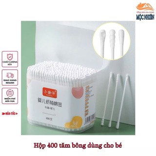 [Dùng cho bé] Hộp 400 tăm bông 2 đầu dùng cho các bé - kháng khuẩn, mềm mịn, không sơ bông
