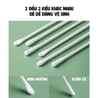 [Dùng cho bé] Hộp 400 tăm bông 2 đầu dùng cho các bé - kháng khuẩn, mềm mịn, không sơ bông
