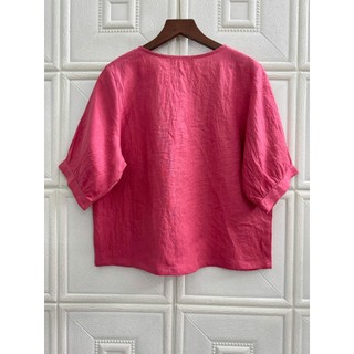 Áo kiểu nữ cổ trụ tay phồng Linen tưng washed. JUNE LINEN #A47