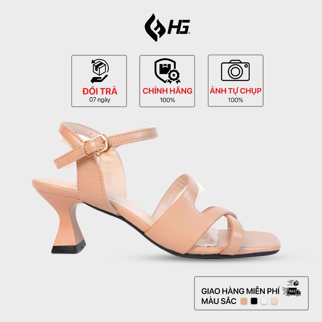 Giày Cao Gót Nữ  HG Fashion 5cm Mũi Vuông Da Mềm Quai Chéo Cao Cấp  | HG10325