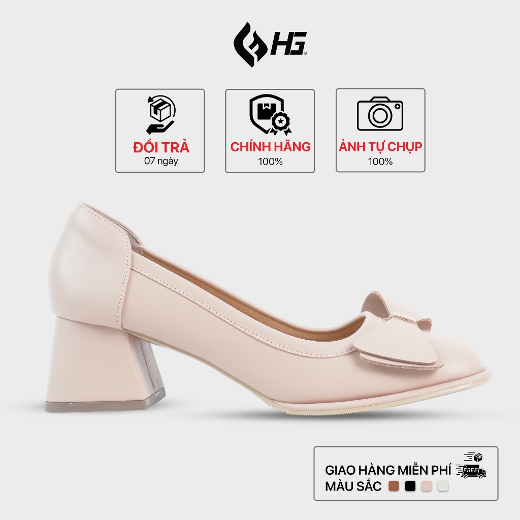 Giày cao gót nữ đính nơ gót vuông 5cm HG Fashion thanh lịch dễ phối đồ công sở HG91425
