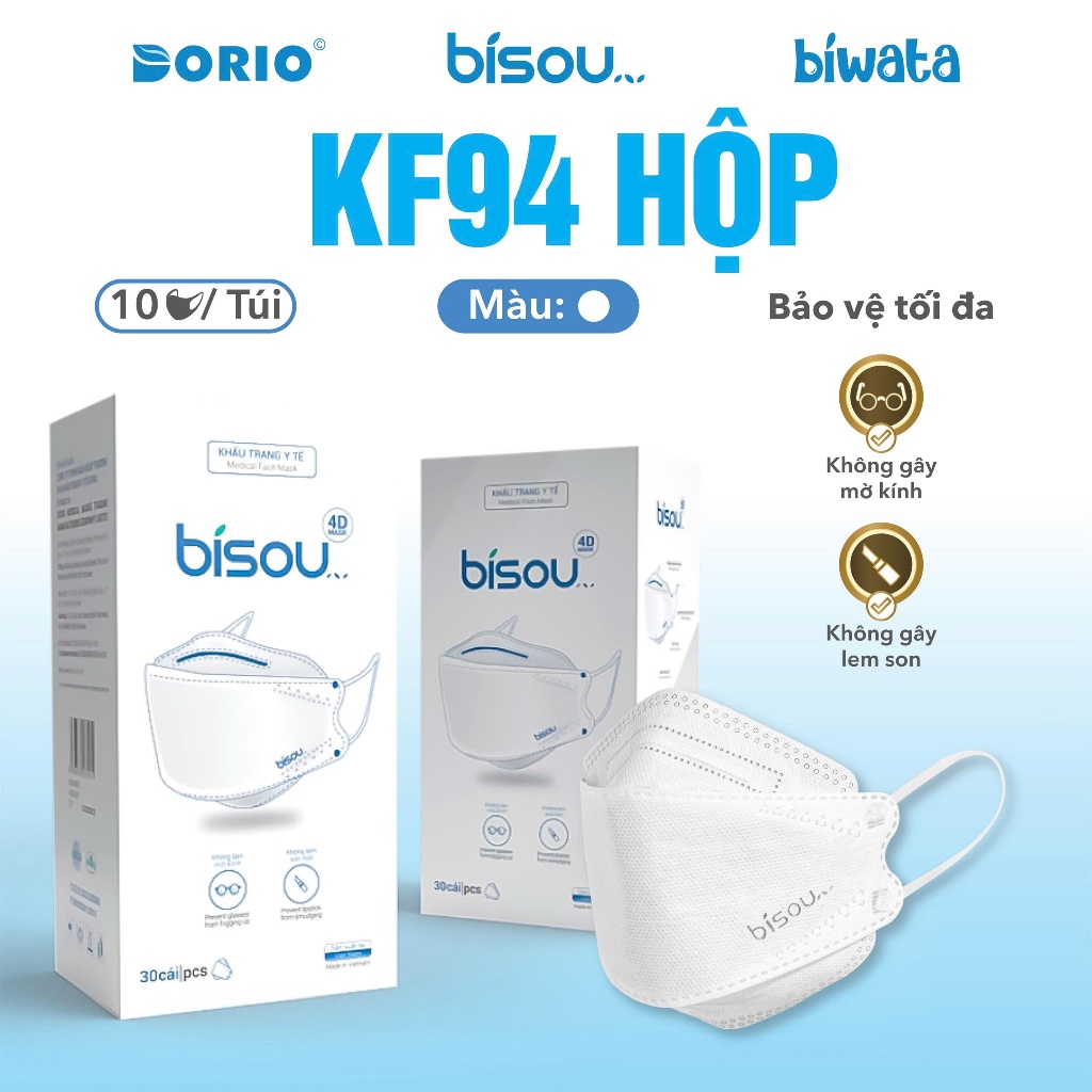 Hộp 30 cái khẩu trang y tế cao cấp 4D-KF94 hiệu BISOU
