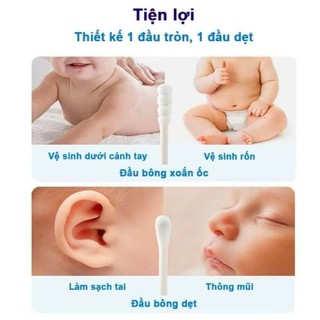 Combo 3 [Dùng cho bé] Hộp 400 tăm bông 2 đầu dùng cho các bé - kháng khuẩn, mềm mịn, không sơ bông
