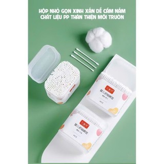 Combo 3 [Dùng cho bé] Hộp 400 tăm bông 2 đầu dùng cho các bé - kháng khuẩn, mềm mịn, không sơ bông