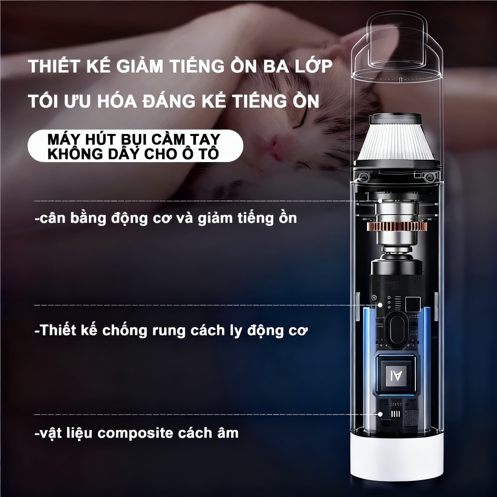 [Bảo hành 3 năm] Máy hút bụi cầm tay | Nhiều chế độ kết hợp | Lực hút mạnh mẽ, hoạt động êm ái
