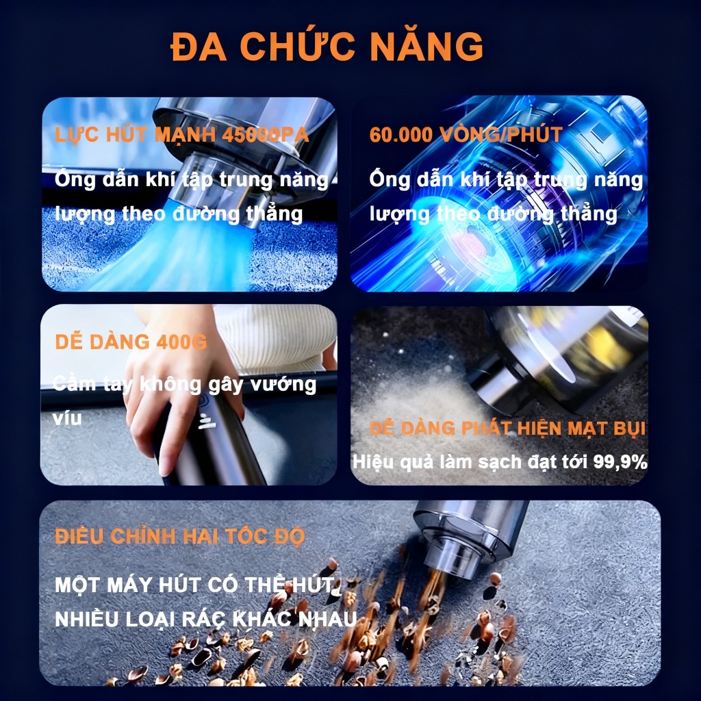 [Bảo hành 3 năm] Máy hút bụi cầm tay | Nhiều chế độ kết hợp | Lực hút mạnh mẽ, hoạt động êm ái