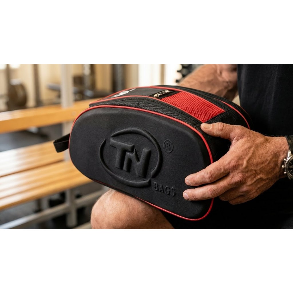 Túi Thể Thao Cao Cấp Chống Thấm Đựng Giày 2 Ngăn TNBags TN.B 9001 Màu Đen Phối Đỏ Thời Trang Nam Tập Gym Đá Bóng Mạnh Mẽ