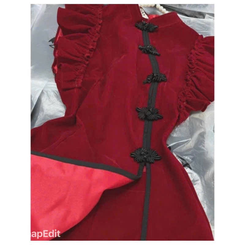 Sét nhung bé gái size đại áo cổ tàu form dài xẻ kèm quần đùi mang tết du xuân,sét đồ đôi cách tân mặc Tết bé gái và mẹ