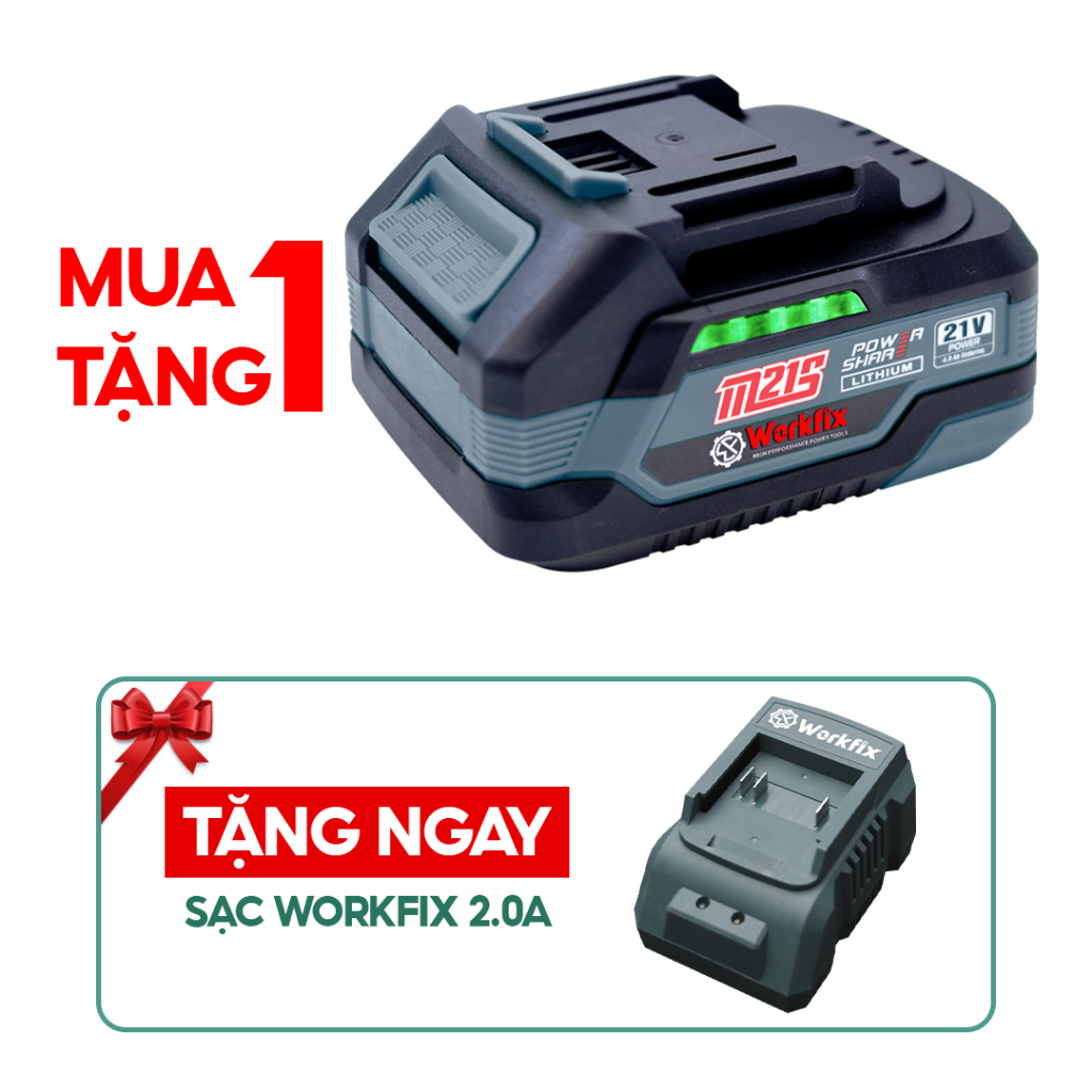 Combo Pin Sạc WORKFIX WF-BK4000PLUS 10 CELL PLUS 21V – 4.0Ah Pin Lithium hiệu năng cao Bền Bỉ