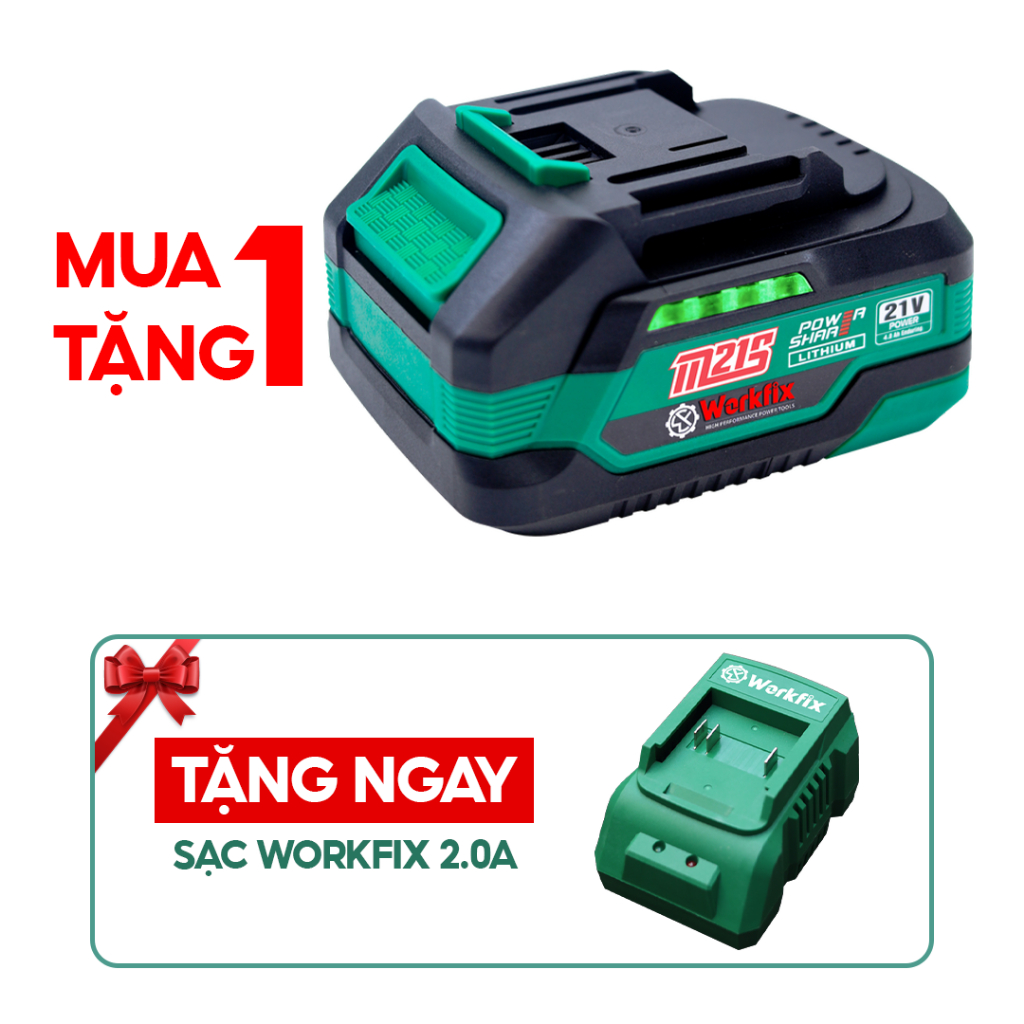 Combo Pin Sạc WORKFIX WF-BK4000PLUS 10 CELL PLUS 21V – 4.0Ah Pin Lithium hiệu năng cao Bền Bỉ