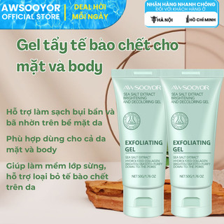 AWSOOYOR gel tẩy tế bào chết cho mặt và cơ thể Chlorella 50g công thức lành tính, làm sạch dịu nhẹ, da không bị khô căng