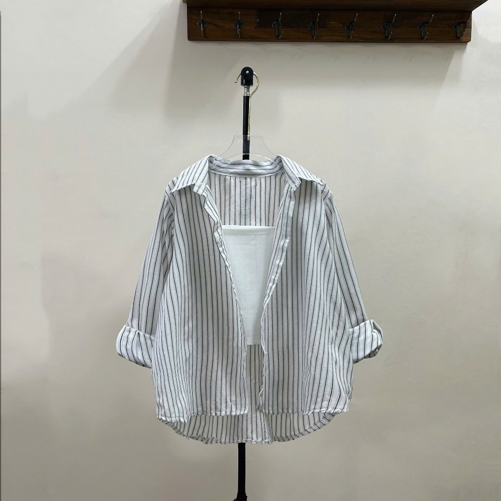 Set Bigsize Nữ Sơ Mi Sọc Linen Phối Áo Dây Co Giãn | Mặc Ngoài Thoải Mái A328+G118