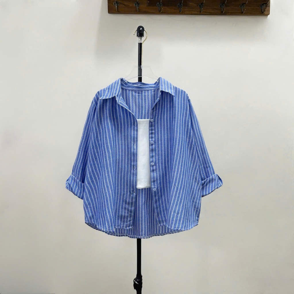 Set Bigsize Nữ Sơ Mi Sọc Linen Phối Áo Dây Co Giãn | Mặc Ngoài Thoải Mái A328+G118