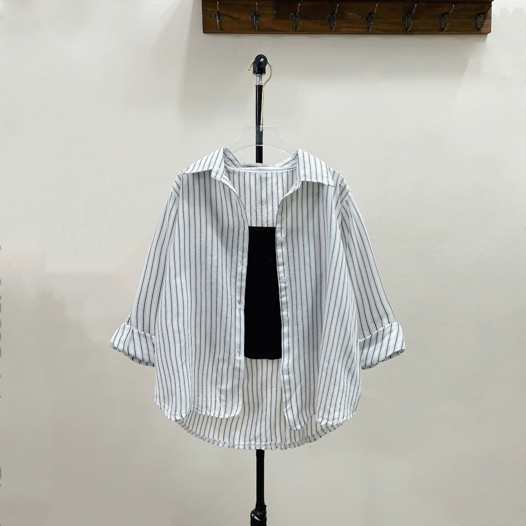 Set Bigsize Nữ Sơ Mi Sọc Linen Phối Áo Dây Co Giãn | Mặc Ngoài Thoải Mái A328+G118