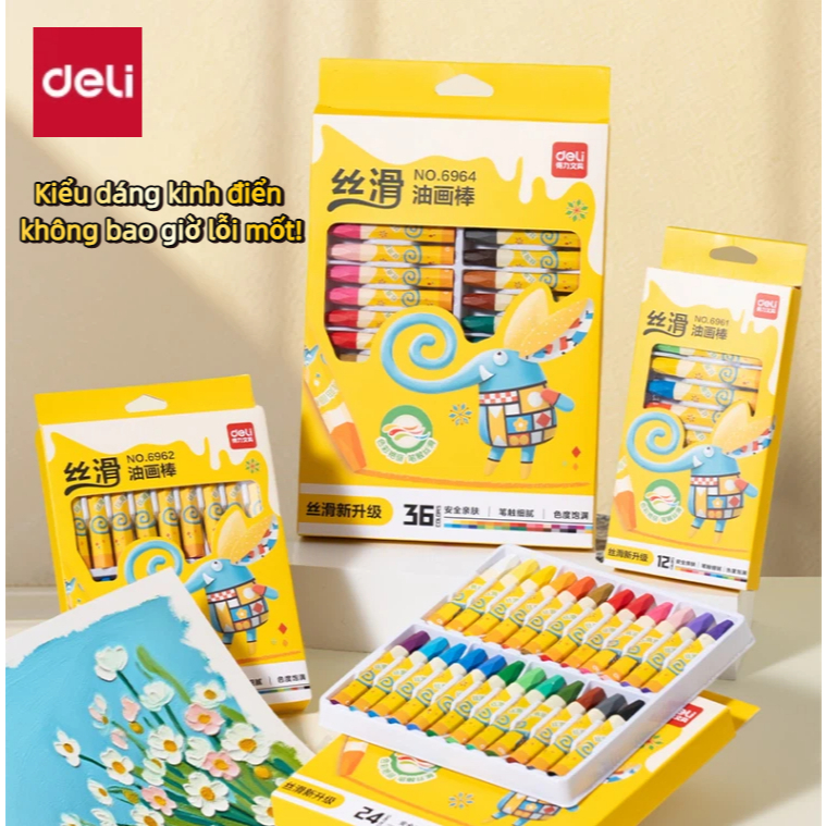 Bút Sáp Màu Dầu Deli 6961 – Bọt Biển Dễ Thương, Màu Tươi Sáng, An Toàn Cho Bé