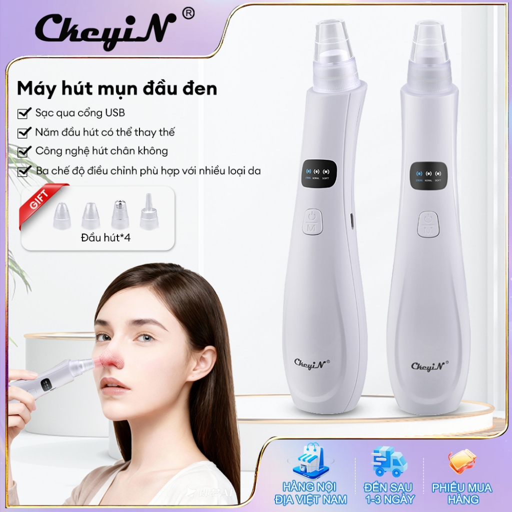 CkeyiN Máy hút mụn đầu đen làm sạch lỗ chân lông kèm 5 đầu hút chuyên dụng máy hút mụn cầm tay MR596