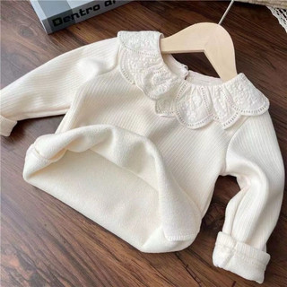 Áo Giữ Nhiệt Bé Gái NAHA Cổ Ren Đắp Lót Lông Dày Ấm Áp Mùa Đông Tiểu Thư Xinh Xắn