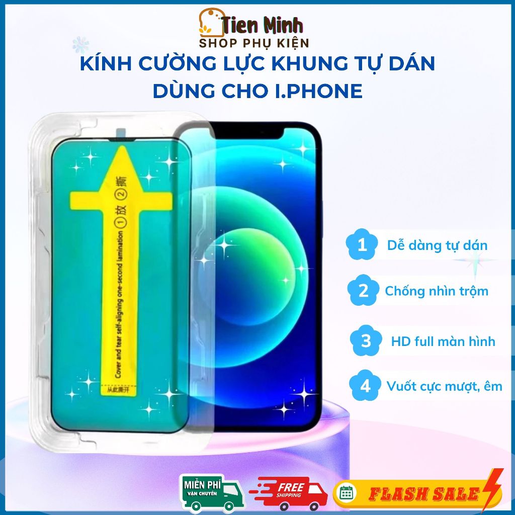 Cường Lực Chống Nhìn Trộm Có Khung Tự  Căn Chỉnh cho i.phone 7 8 9 X 11 12 13 14 15 16 17 pro max