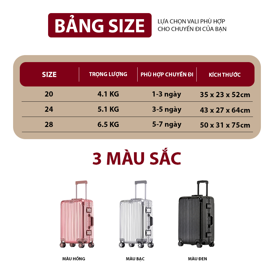 Vali Du Lịch Khóa Sập Cao Cấp Tresette Hàn Quốc 0008 SIZE 20-24-28 | BigBuy360 - bigbuy360.vn