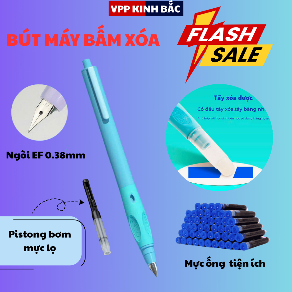 ( Mẫu Mới ) Bút Máy Bấm Xóa F39 Dùng Cho Học Sinh – Ngòi EF 0.38mm Êm Trơn, Tay Cầm Định Vị Chuẩn Tư Thế Viết.