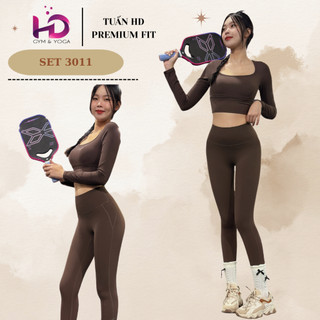 Set Đồ Tập Gym Nữ Dài Tay TUẤN HD 3011 The Sculpt Set - Bộ Quần Legging Nâng Mông & Croptop Cổ Vuông
