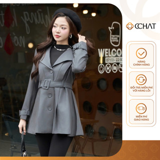 Áo Măng Tô 𝐂𝐂𝐇𝐀𝐓 Dáng Suông Kiểu Angelia Kèm Đai Chất Liệu Tuytsi Cao Cấp 24MDS2003ST