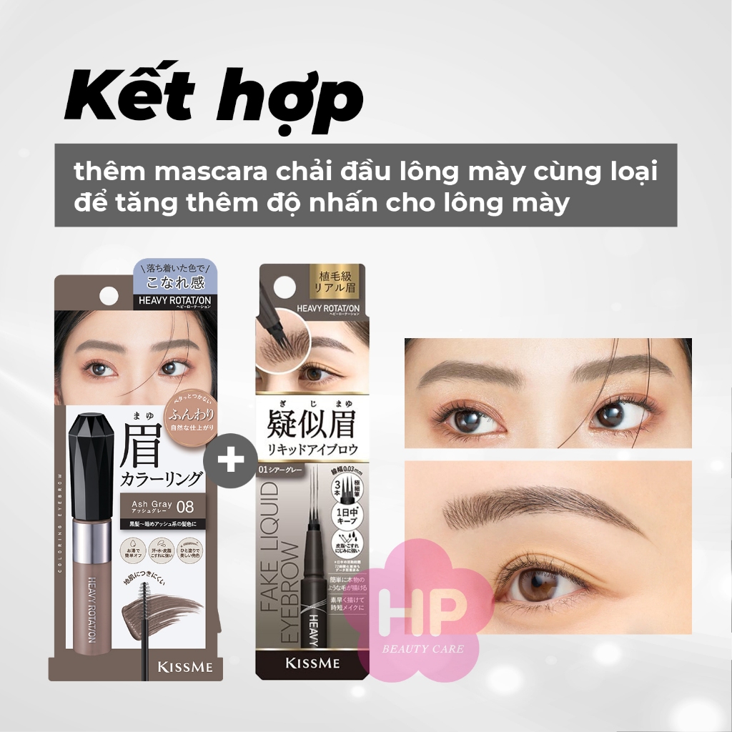 Bút Nước Kẻ Lông Mày Dạng Phẩy Sợi Kissme Heavy Rotation Fake Liquid Eyebrow Màu Xám Nhạt 01 (0,4mL)