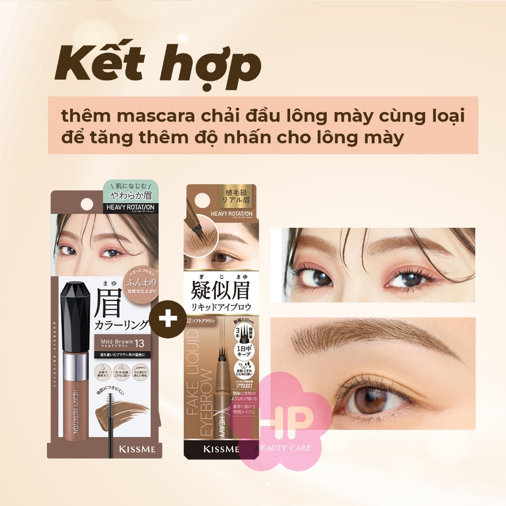 Bút Nước Kẻ Lông Mày Dạng Phẩy Sợi Kissme Heavy Rotation Fake Liquid EyeBrow Màu Nâu Nhạt 02 (0,4mL)