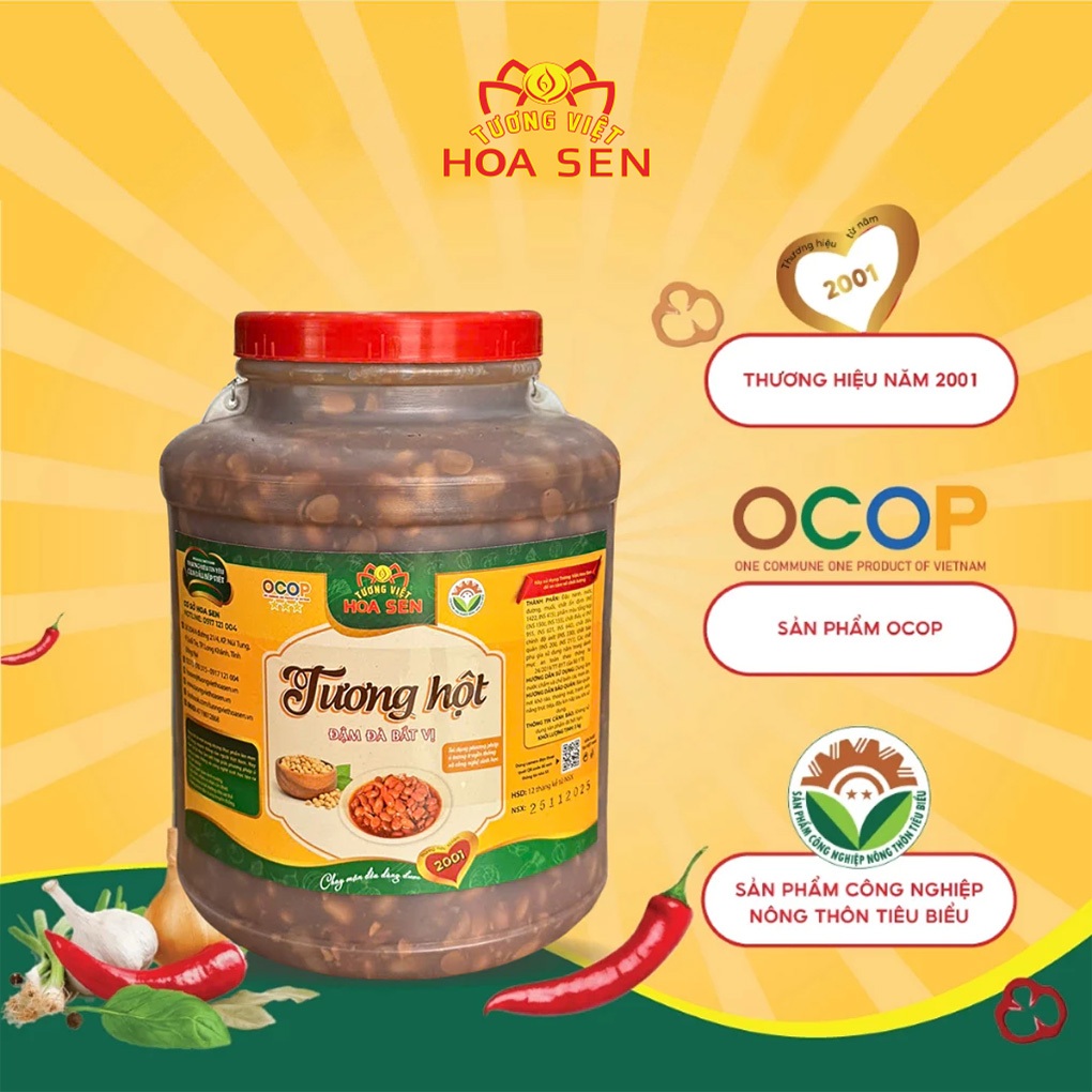 Tương hột Bình 3kg - Tương Việt Hoa Sen, dùng cho chay và mặn - Đậm đà bắt vị