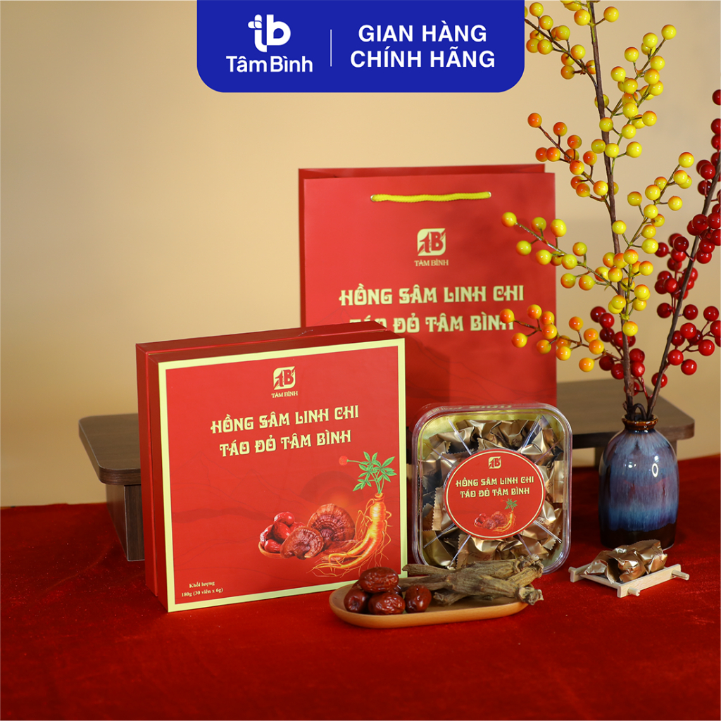 [Ưu đãi] Hồng sâm linh chi táo đỏ Tâm Bình - Hộp 30 viên dùng hàng ngày