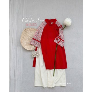 Set áo dài và quần Xuân hoa AZB604 cho bé gái diện Tết, Lễ -ZUN Kids