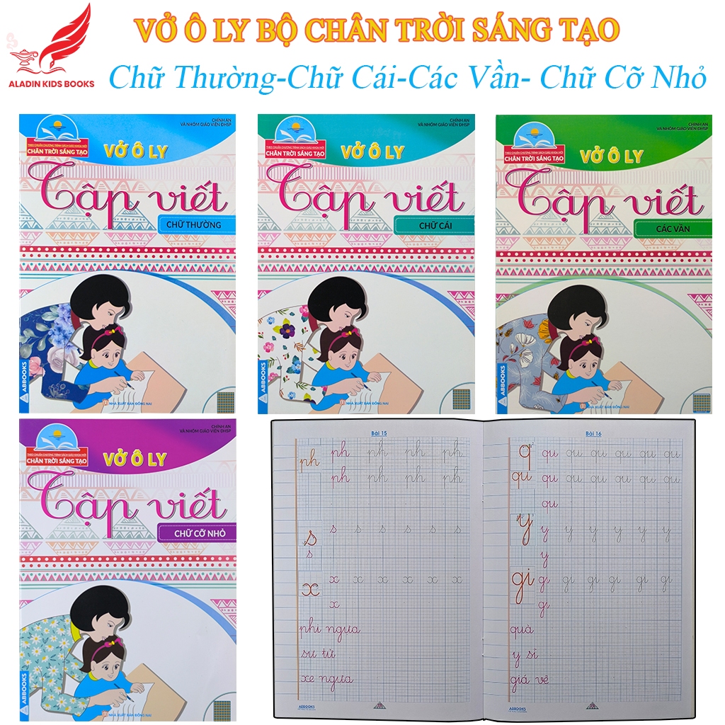 Sách- Bộ 4 Quyển Vở Ô Ly Tập Viết -Chữ Thường- Chữ Cái -Các Vần -Chữ Cỡ Nhỏ -Theo Chân Trời Sáng Tạo