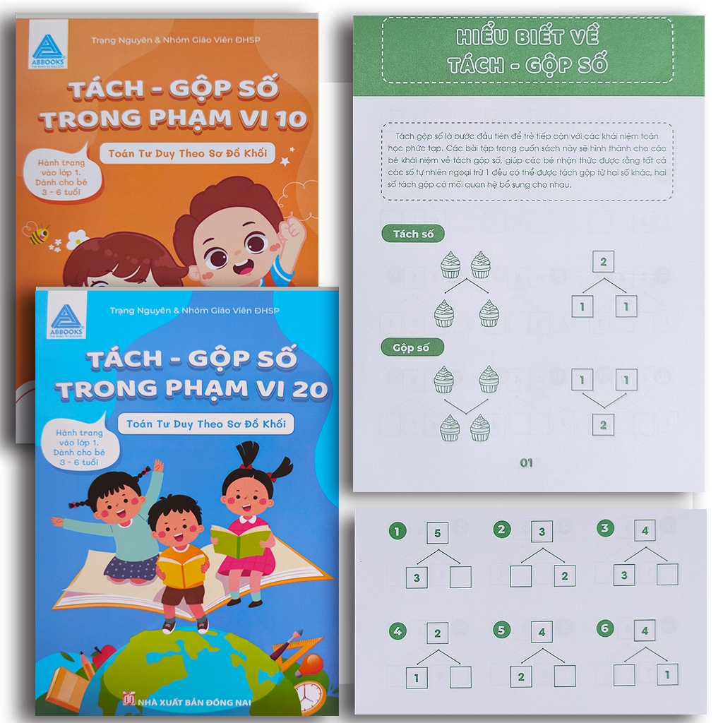 Sách- Toán Tư Duy Bộ 2 Quyển Tách Gộp Số Trong Phạm Vi 10 Và 20 Theo Sơ Đồ Khối-Dành Cho Bé 3-6 Tuổi