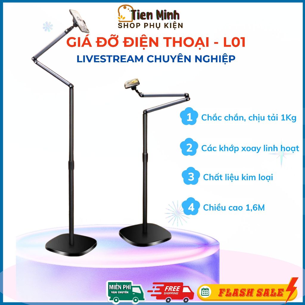Giá Đỡ Điện Thoại L01 Kim Loại, Livestream Chuyên Nghiệp Chụp Ảnh  Quay video, Đa Năng Tiện Dụng.