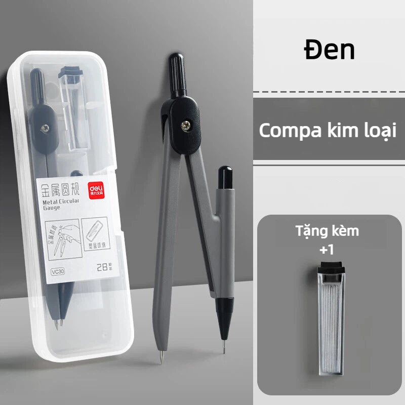 [Deli] Bộ Compa Kim Loại Chì Bấm  Dụng Cụ Vẽ Kỹ Thuật, Vẽ Đường Tròn Cho Học Sinh & Thiết Kế