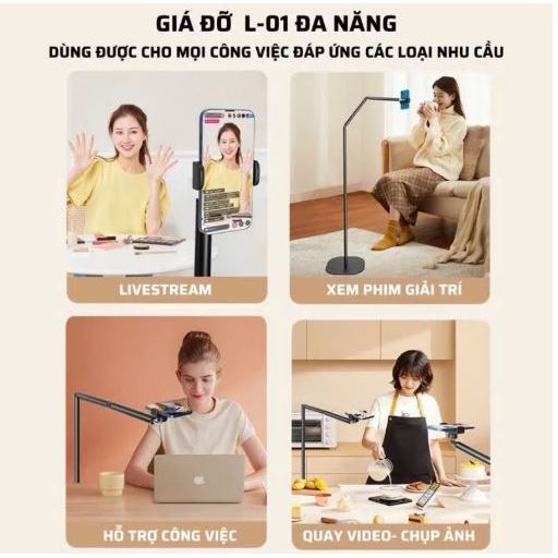 Giá Đỡ Điện Thoại L01 Kim Loại, Livestream Chuyên Nghiệp Chụp Ảnh  Quay video, Đa Năng Tiện Dụng.