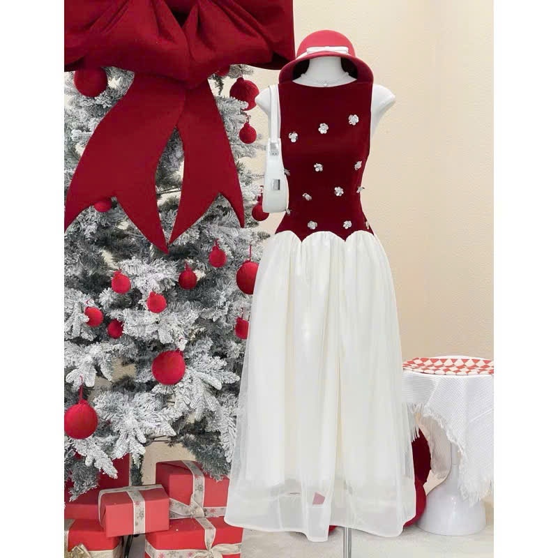 Đầm công chúa bé gái dáng xòe thân nhung thêm hạt kim sa lắp lánh bé đi chơi noel lễ tết, cho bé gái và mẹ từ 13-56kg