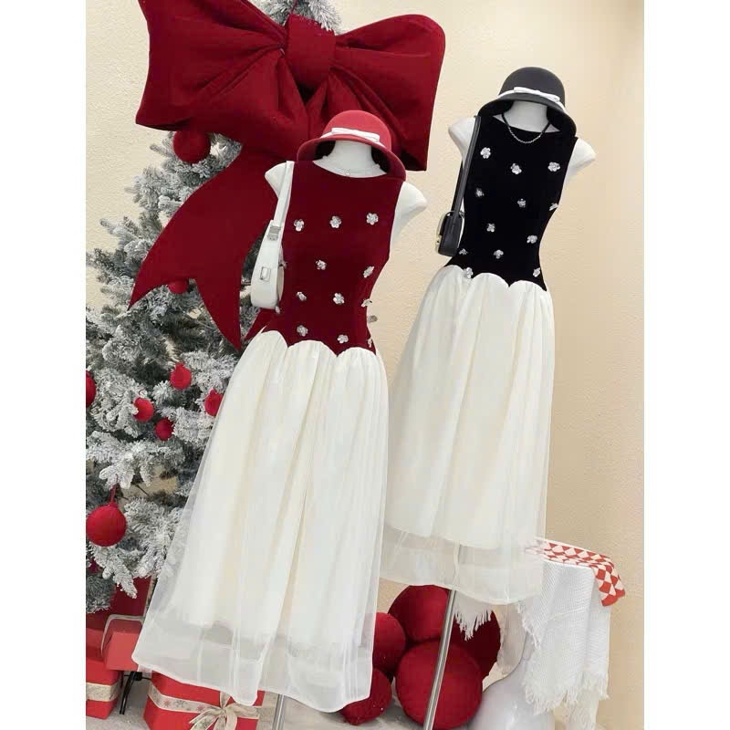 Đầm công chúa bé gái dáng xòe thân nhung thêm hạt kim sa lắp lánh bé đi chơi noel lễ tết, cho bé gái và mẹ từ 13-56kg