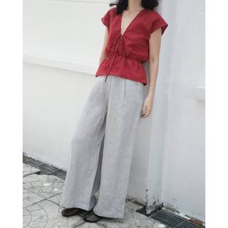 𝗦𝘆  - |LY LINEN| - Áo Linen thắt nơ cổ V