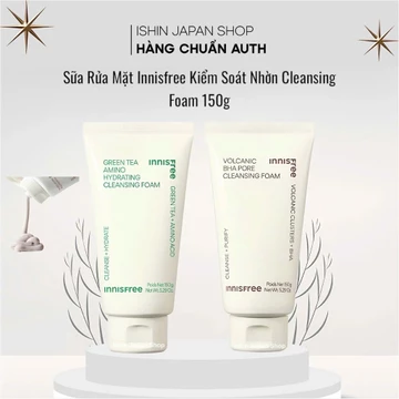 (Mẫu mới) Sữa rửa mặt Innisfree trà xanh và Innisfree tro núi lửa 150ml
