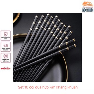 Combo 3 [Mẫu mới] Set 10 đôi đũa hợp kim cao cấp kháng khuẩn, chống nấm mốc - sang trọng, siêu bền