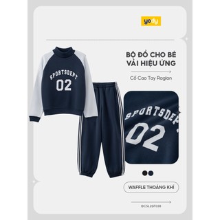 Bộ đồ bé trai cổ cao YODY tay raglan phối màu vải nỉ cào lông giữ ấm tốt OCSL25F038