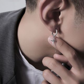 SNUOFO - Khuyên tai hình chữ thập và ngôi sao dành cho nam kiểu dáng vòng thiết kế độc đáo và thời trang với tua rua