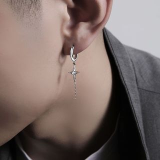 SNUOFO - Khuyên tai hình chữ thập và ngôi sao dành cho nam kiểu dáng vòng thiết kế độc đáo và thời trang với tua rua