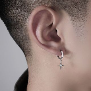 SNUOFO - Khuyên tai hình chữ thập và ngôi sao dành cho nam kiểu dáng vòng thiết kế độc đáo và thời trang với tua rua